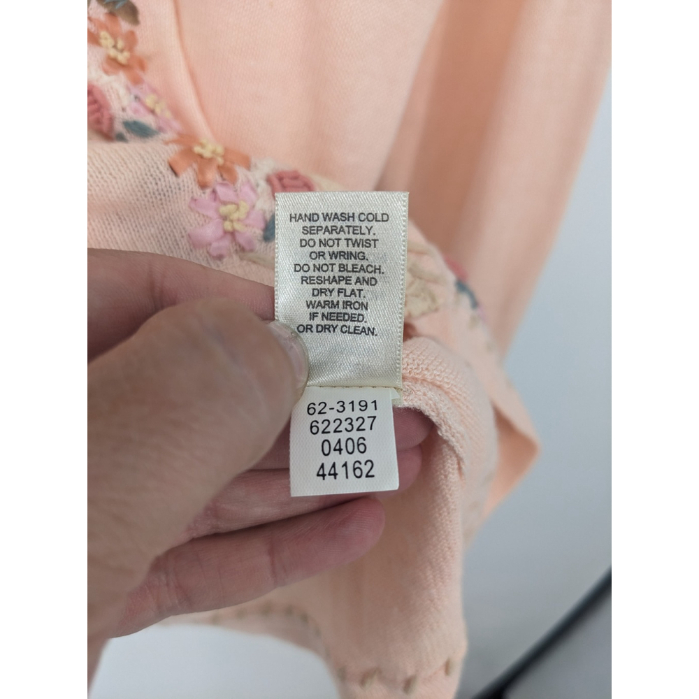 J Jill Sweater Womens Small Pink Floral Embroidered Linen Blend Cardigan Cottage - Picture 10 of 12